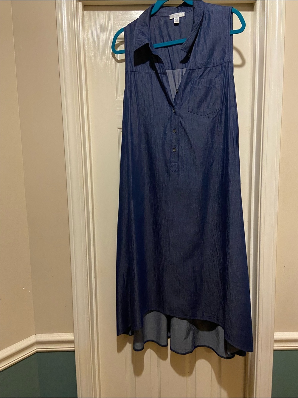 London Times Navy High-Low Sleeveless Shirt Dress Skirt